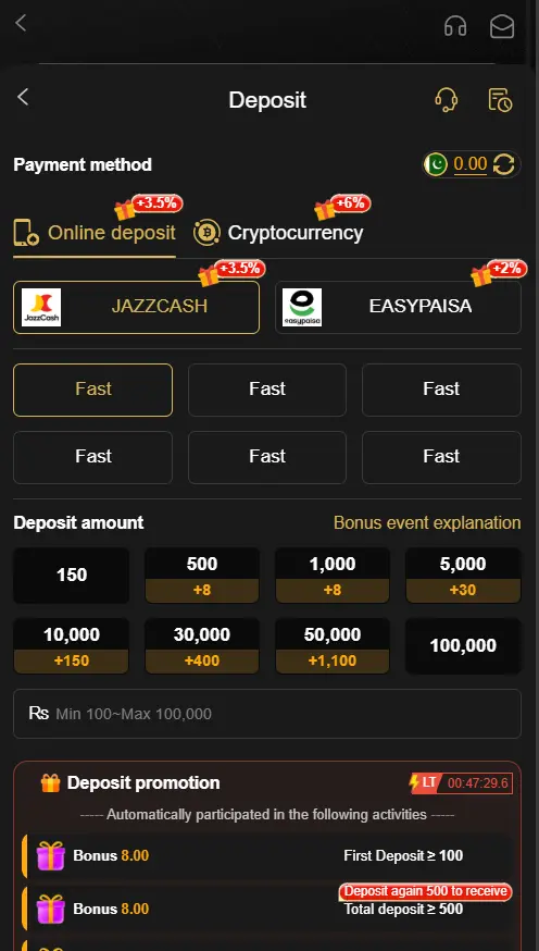 PKR98 Game deposit