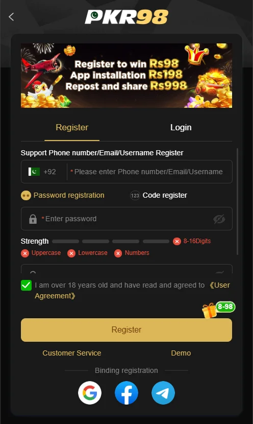 PKR98 Game register